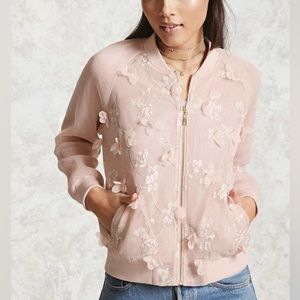 Forever 21 mesh baby pink bomber jacket with petal details size S